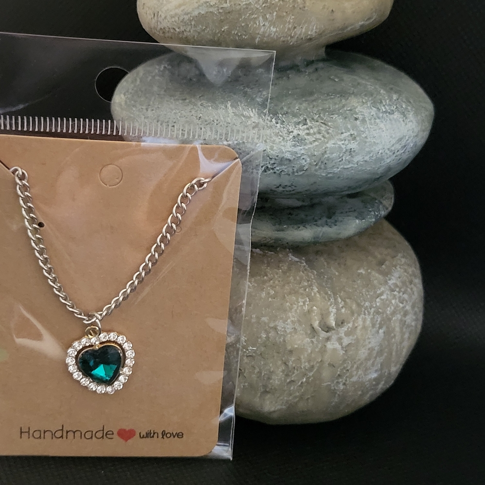 Handmade Heart Pendant Necklace with Green Gemstone